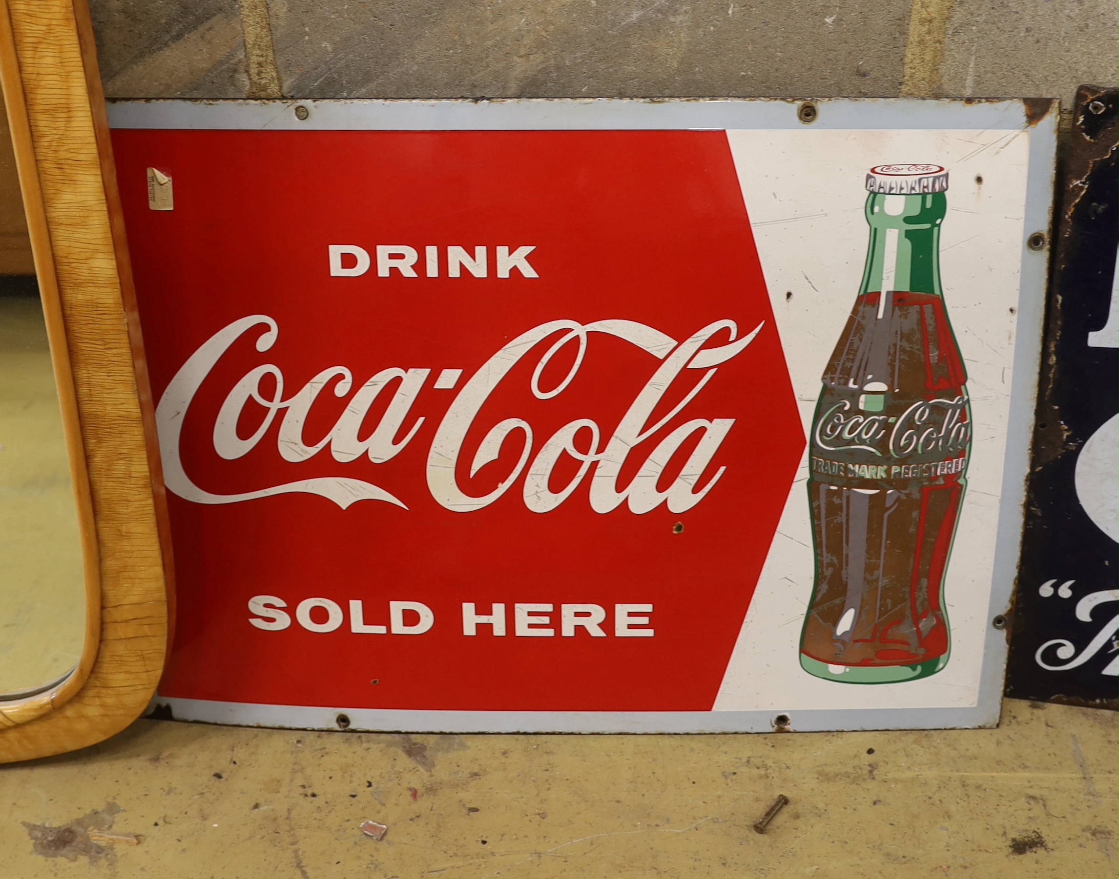 An original large enamel advertising sign 'Drink Coca-Cola Sold Here', width 72cm, height 51cm